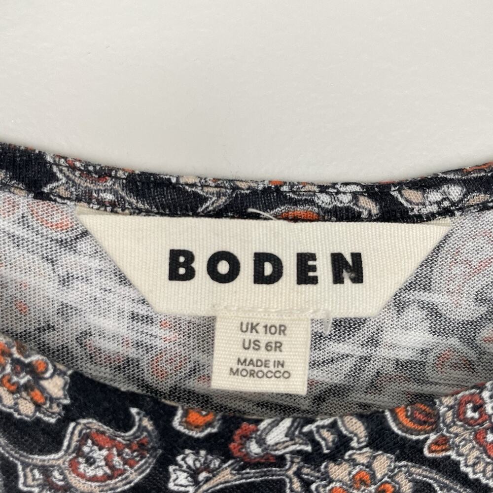 Boden Knot Front Jersey Midi Dress Size 6R Black Block Paisley Print Career Work - Picture 3 of 8
